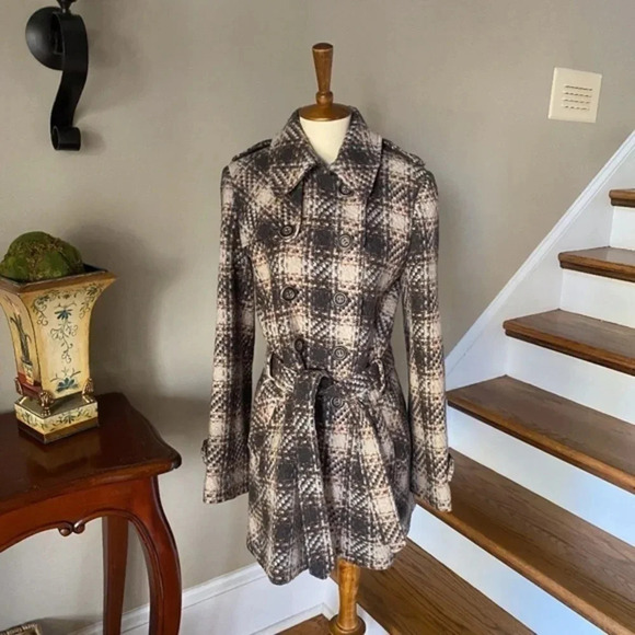 DKNY Double Breasted Wool Tweed Belted Coat 6 - Picture 3 of 9